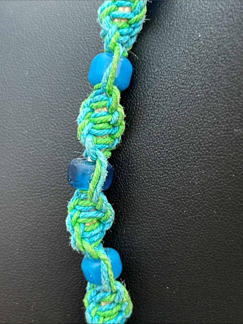 Blue Hemp Necklace, Glass Mushroom Handblown Pendant, Boho Choker - Picture 8 of 10